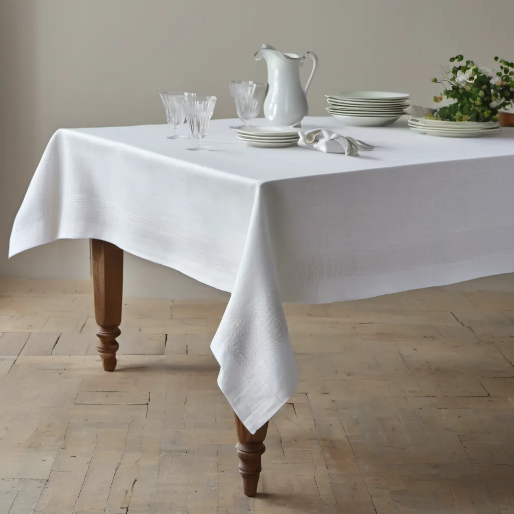 Informal White Irish Linen Tablecloth