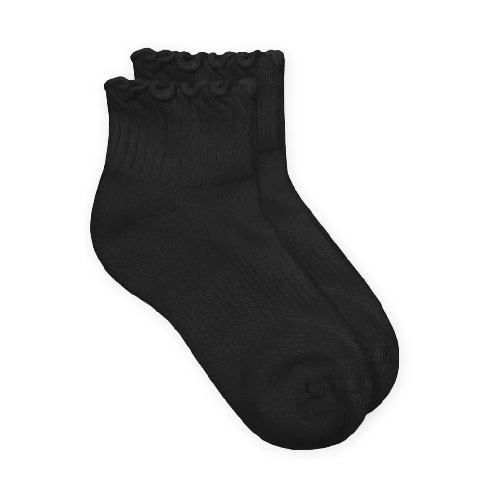 Jefferies Socks Smooth Toe Ruffle Ripple Edge Sport Quarter Black Socks