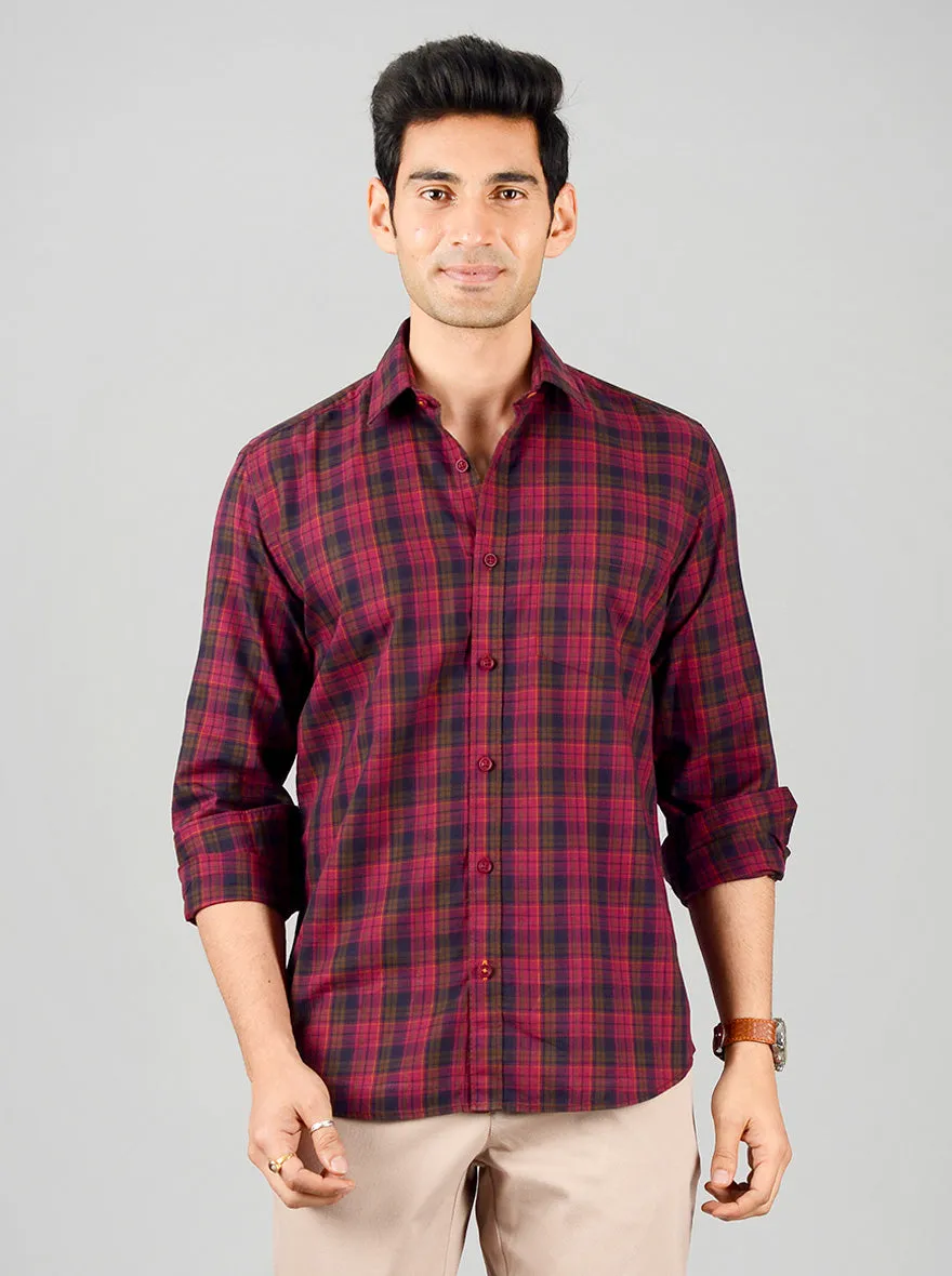 Jester Red Checked Slim Fit Casual Shirt | JadeBlue