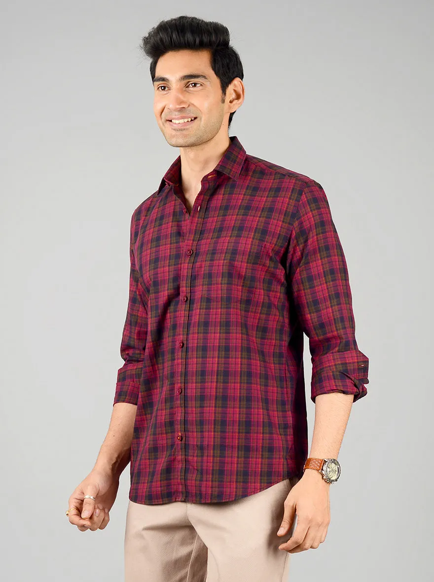 Jester Red Checked Slim Fit Casual Shirt | JadeBlue