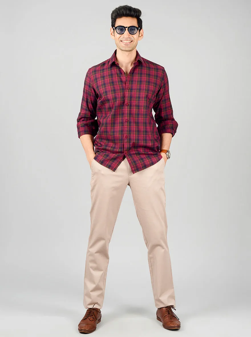 Jester Red Checked Slim Fit Casual Shirt | JadeBlue