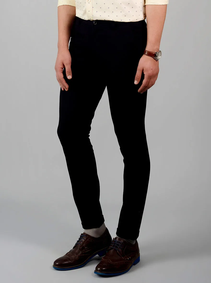 Jet Black Solid Slim Fit Casual Trouser | JadeBlue