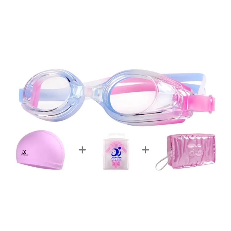 JIEHU JH8102 4 in1 Women HD Transparent Anti-fog Waterproof Swimming Glasses Swimming Cap Set(Purple Color)