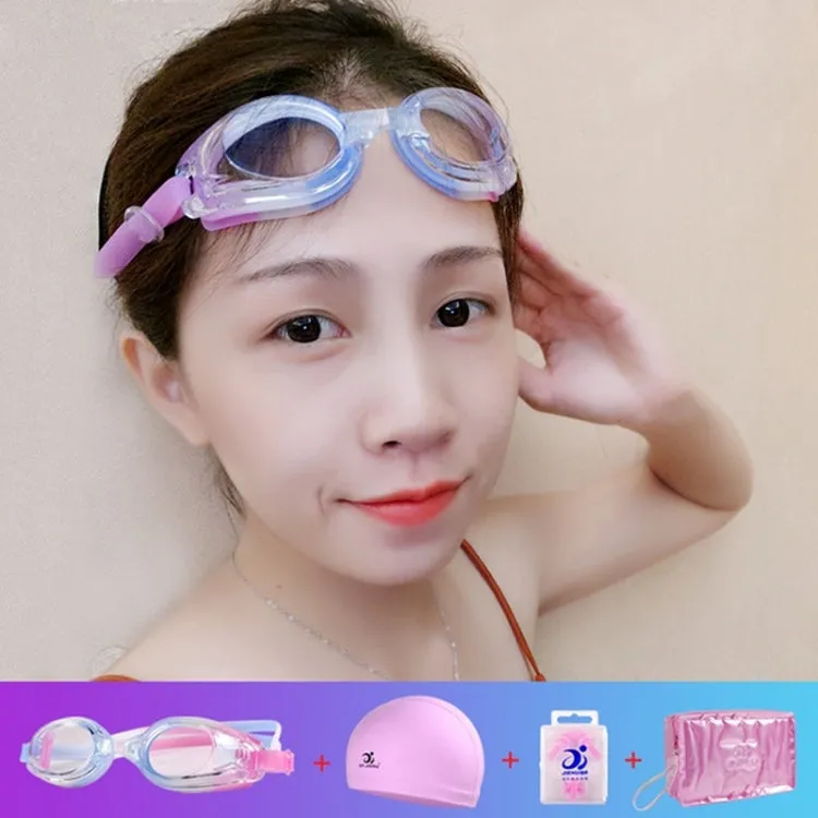 JIEHU JH8102 4 in1 Women HD Transparent Anti-fog Waterproof Swimming Glasses Swimming Cap Set(Purple Color)