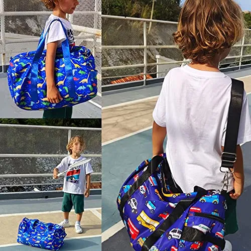 Kids Duffel Overnight Bag For Boys - Girls - Dinosaur - Dark Blue