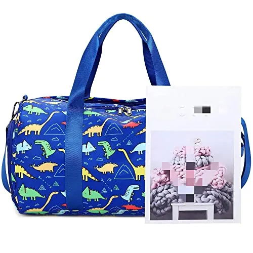 Kids Duffel Overnight Bag For Boys - Girls - Dinosaur - Dark Blue