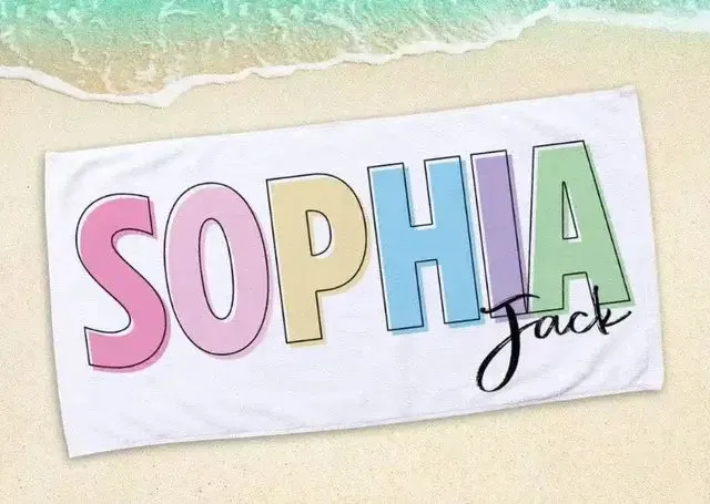 Kid's Personalized Name Multi-Color Design, Beach Towel