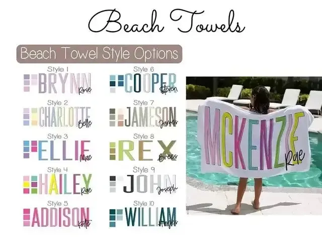 Kid's Personalized Name Multi-Color Design, Beach Towel