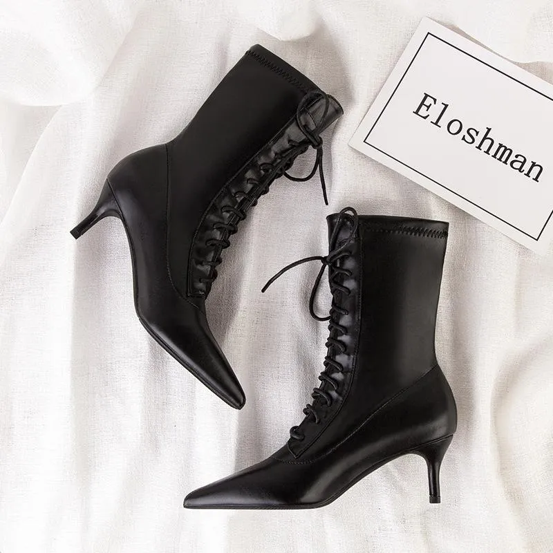 Lace-up Pointed Toes Ankle Boots