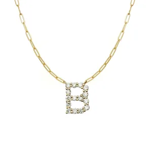 Large Diamond Initial Paperclip Necklace