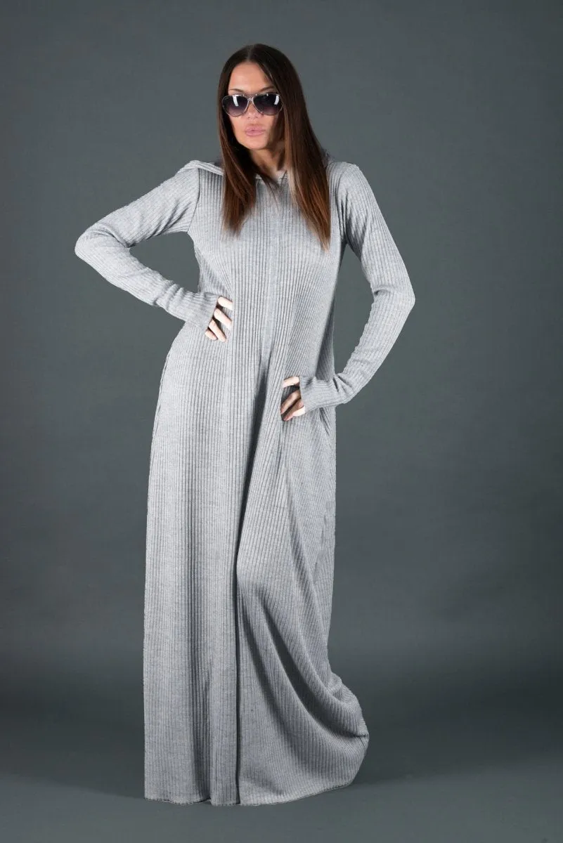 Light Grey Knitted Hooded Jumpsuit LINA