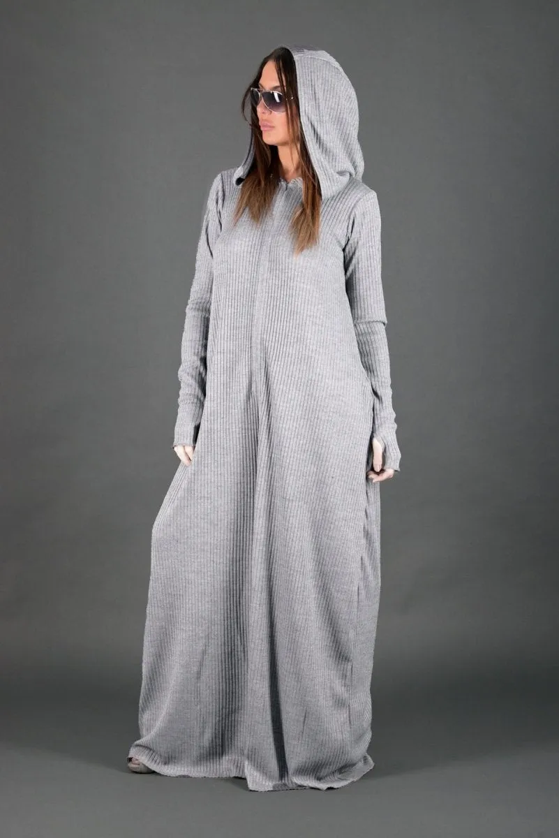 Light Grey Knitted Hooded Jumpsuit LINA