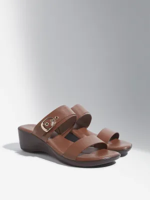 LUNA BLU Brown Dual Strap Wedge Heel Sandals