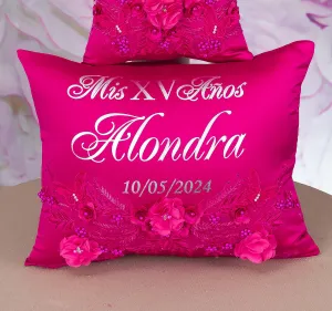 Magenta quinceanera kneeling pillow, shoes pillow