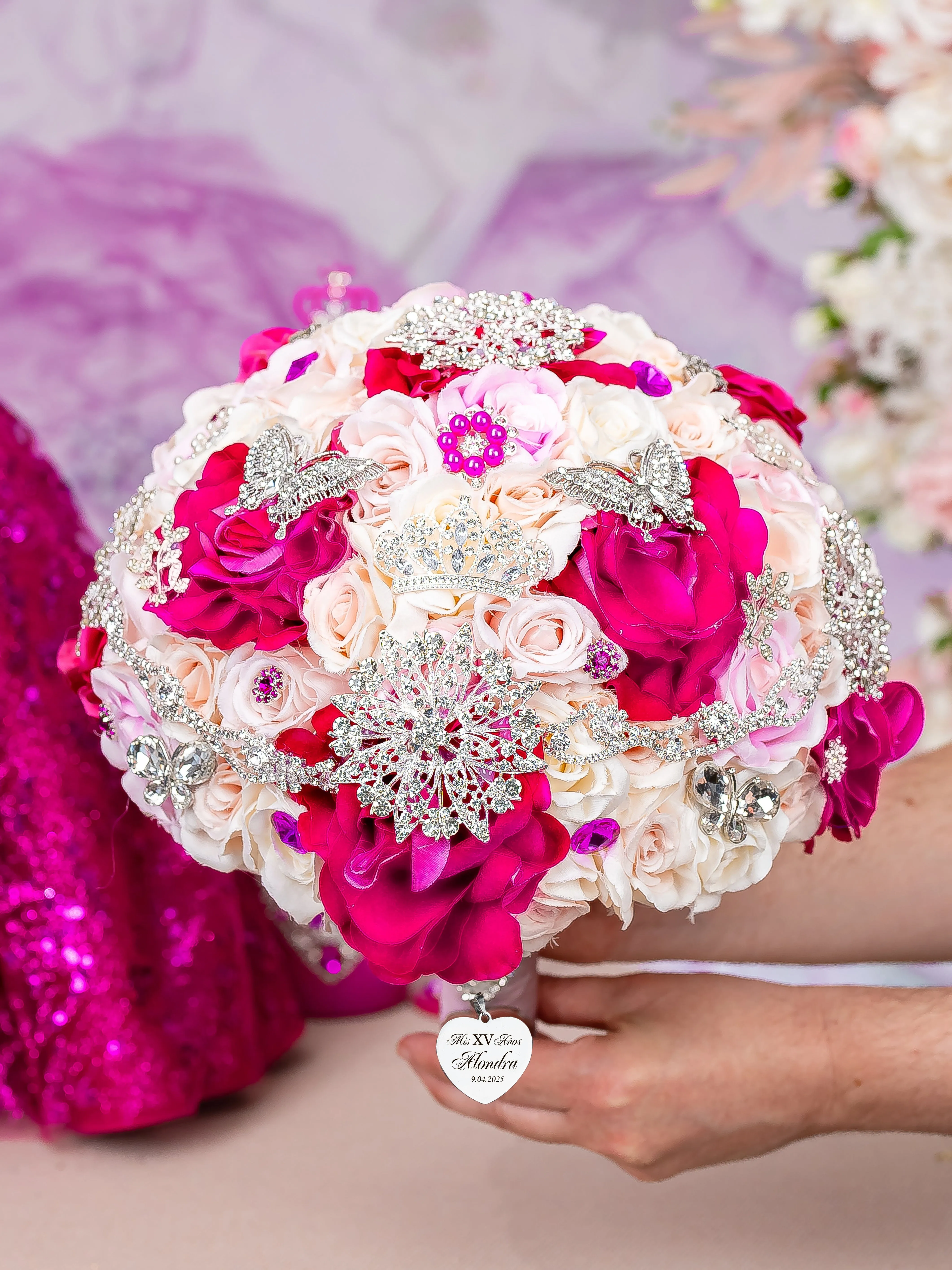 Magenta quinceanera kneeling pillow, shoes pillow