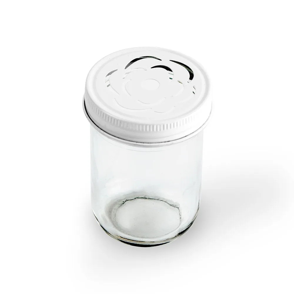 MASON JAR DRINK GLASSES WITH ROSE CUT OUT WHITE LID (12/pkg)