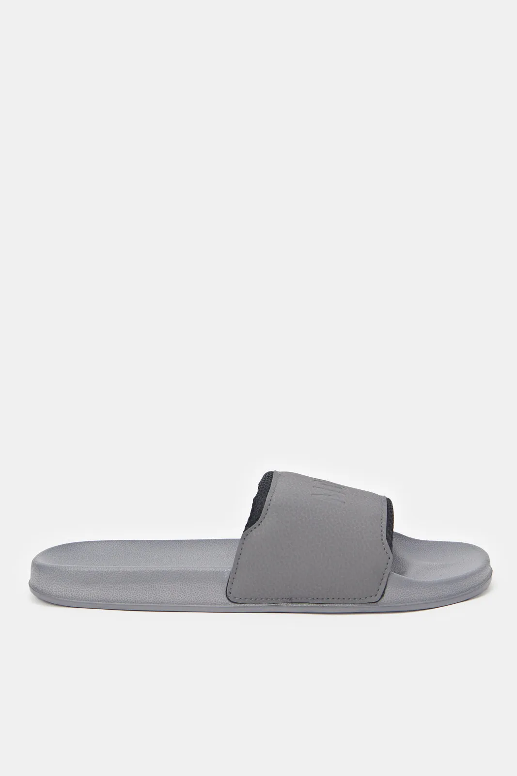 Men Grey Embossed Slide With Padded Upper