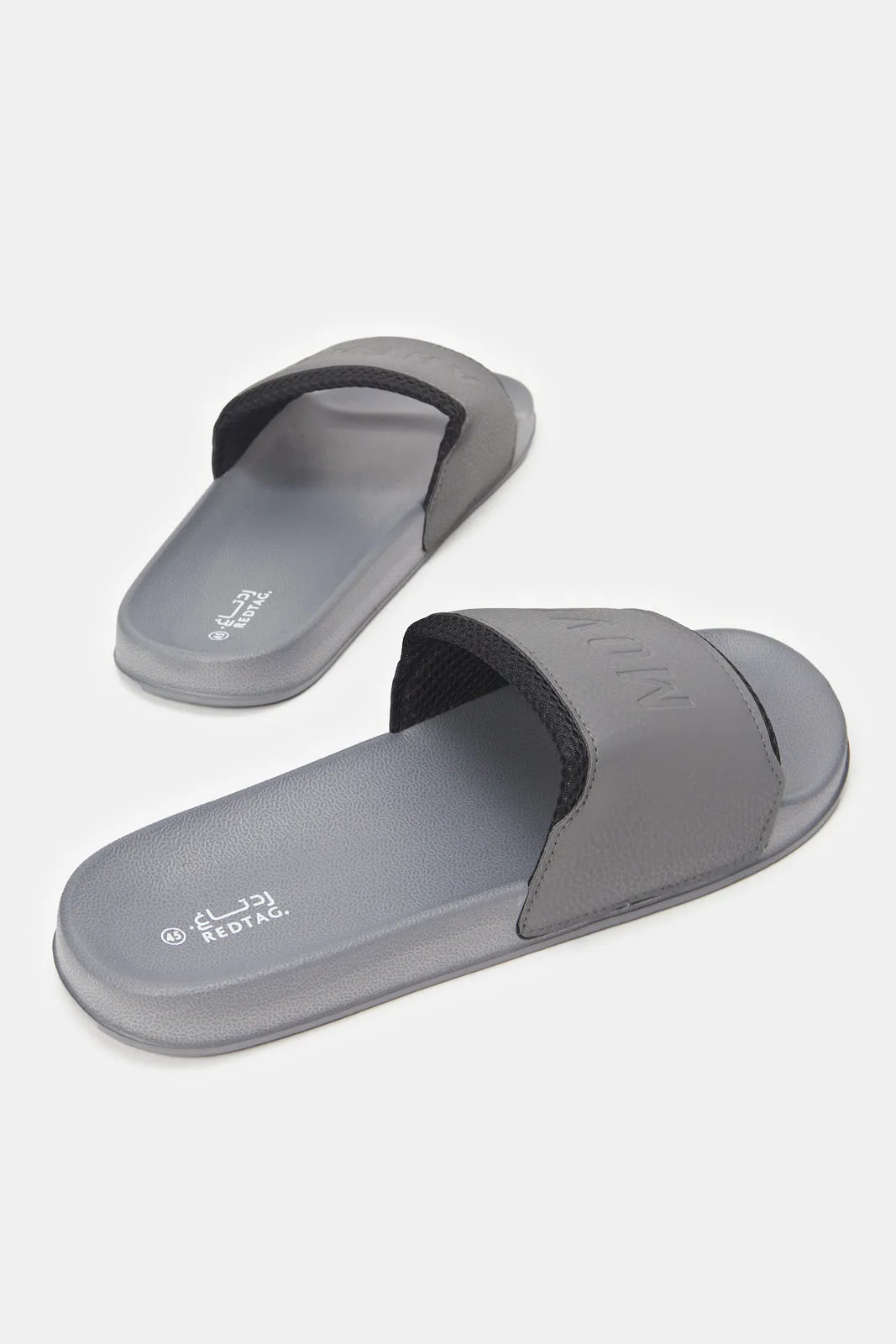 Men Grey Embossed Slide With Padded Upper