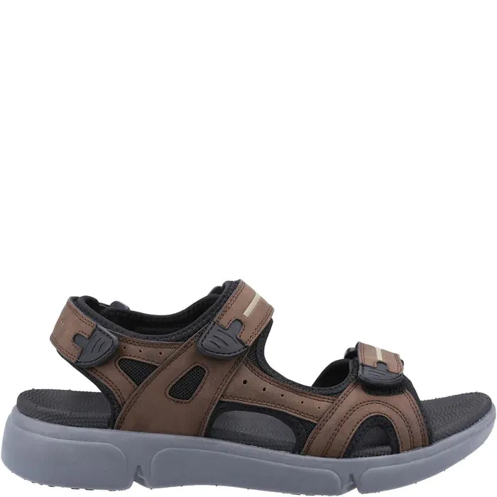 Mens Hush Puppies Walking Sandals Brown Hook & Loop Strap Castro