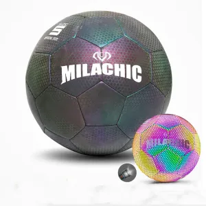 MILACHIC PU Leather Machine Stitch Luminous Fluorescent Reflective Football, Specification: Number 4 (Neon 5033)