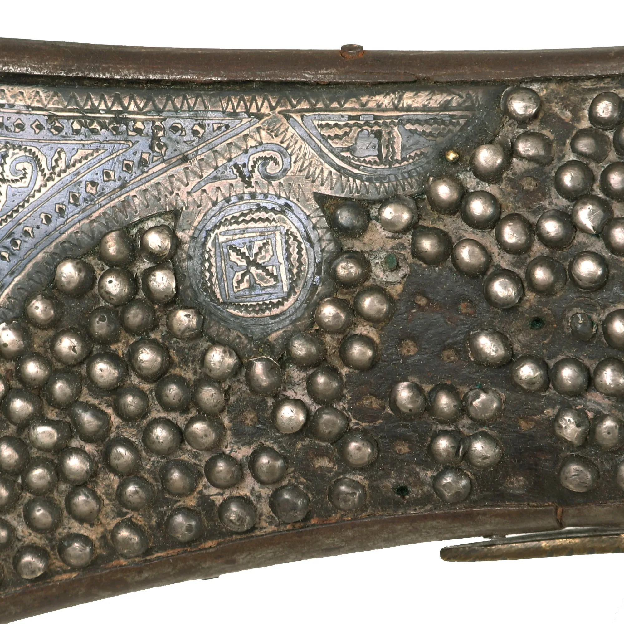 Original Early 19th Century North African Kabylia Style Snaphaunce Lock Jezail with Niello & Silver Ornamented Stock