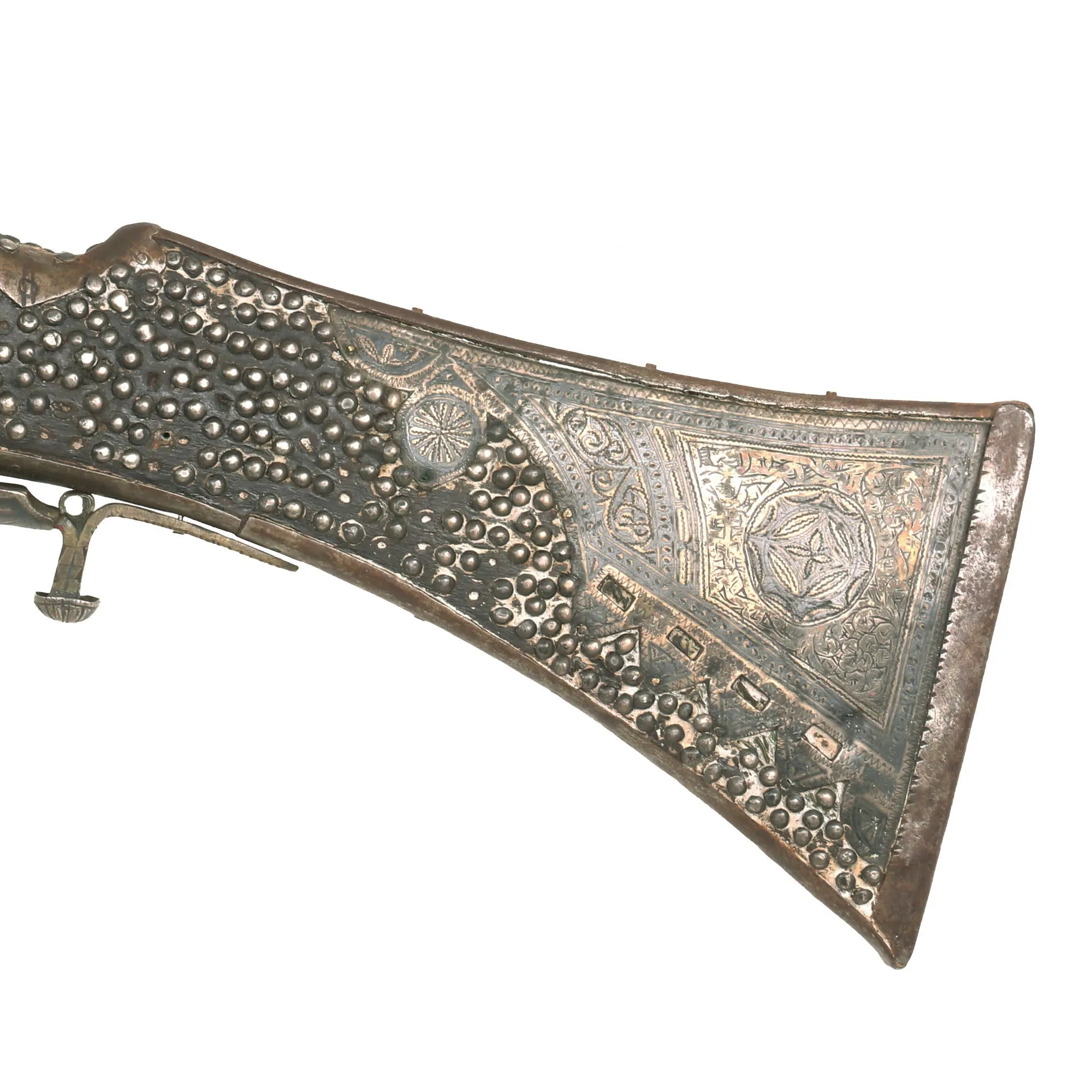 Original Early 19th Century North African Kabylia Style Snaphaunce Lock Jezail with Niello & Silver Ornamented Stock