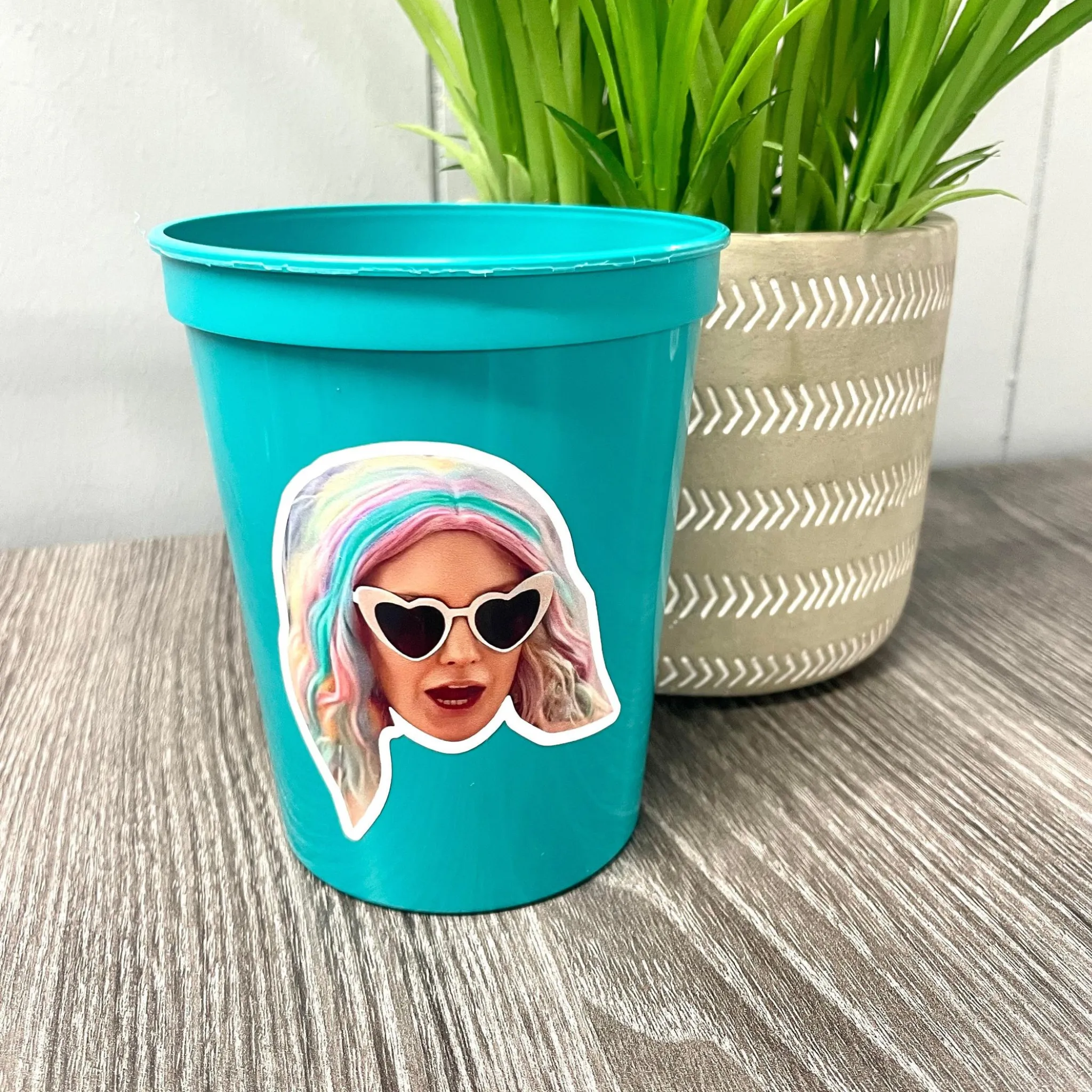 Personalized 16 oz Stadium Cups - Custom Photo and Text with Optional Party Hat