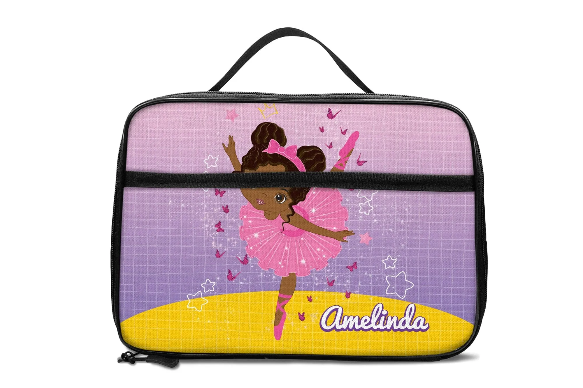 Personalized Ballet Dancing Little Afro Girl Kid Backpack And Lunch Bag Set