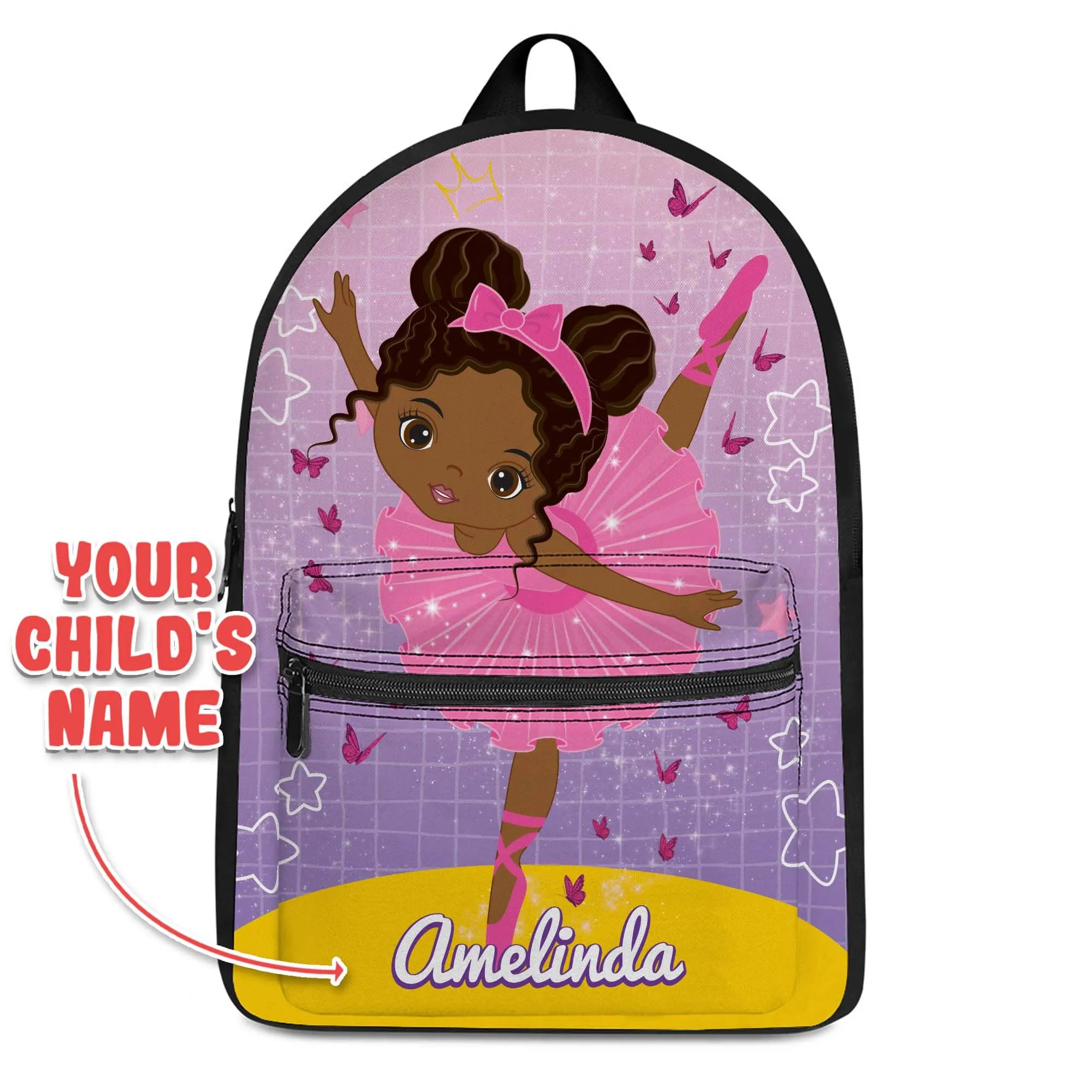 Personalized Ballet Dancing Little Afro Girl Kid Backpack And Lunch Bag Set