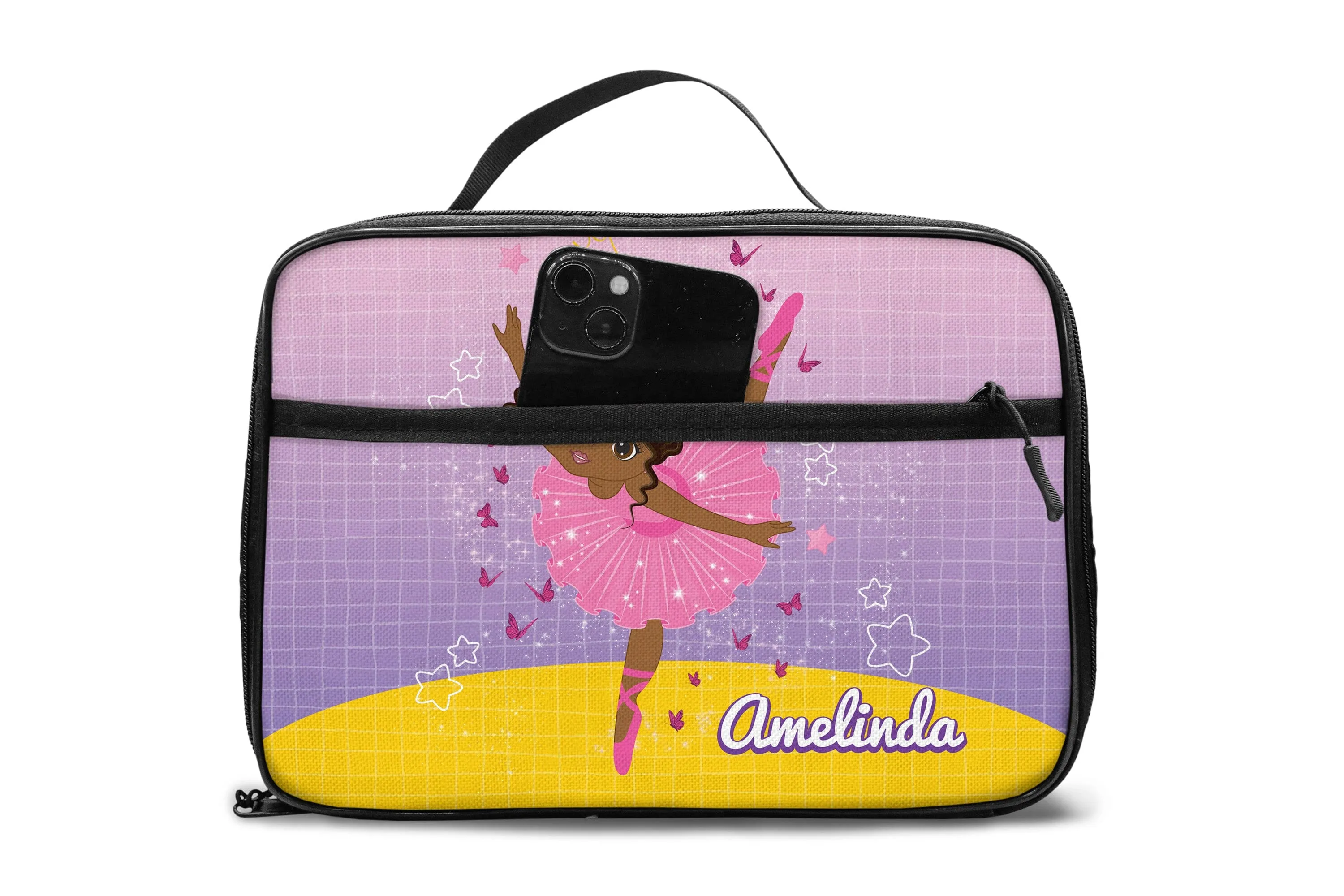 Personalized Ballet Dancing Little Afro Girl Kid Backpack And Lunch Bag Set