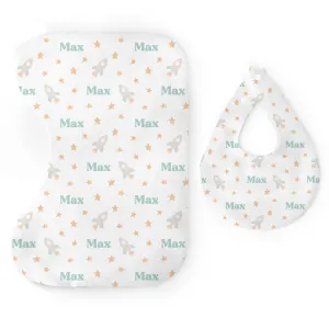 Personalized  Bib & Burp Cloth Set | Bright Rockets