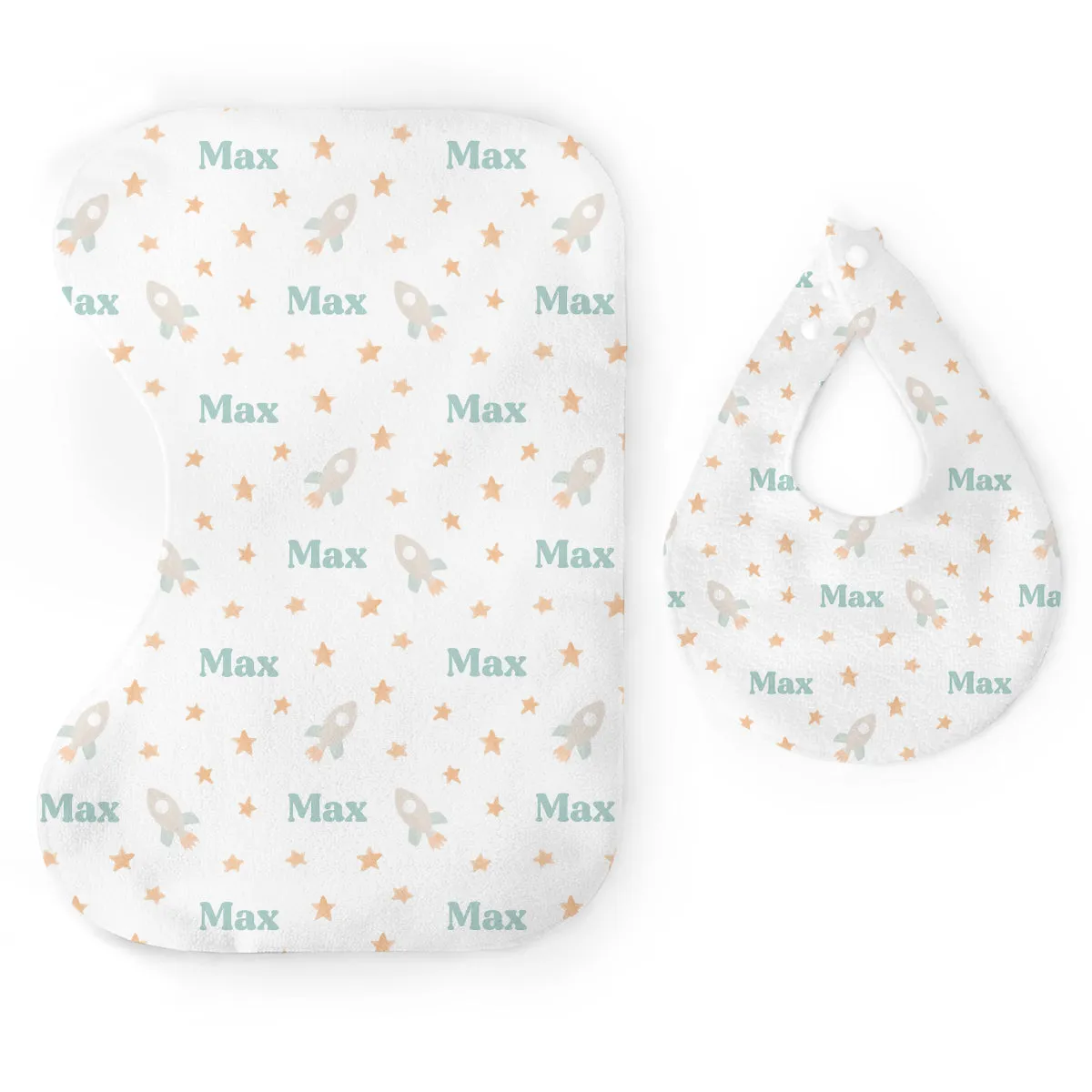 Personalized  Bib & Burp Cloth Set | Bright Rockets