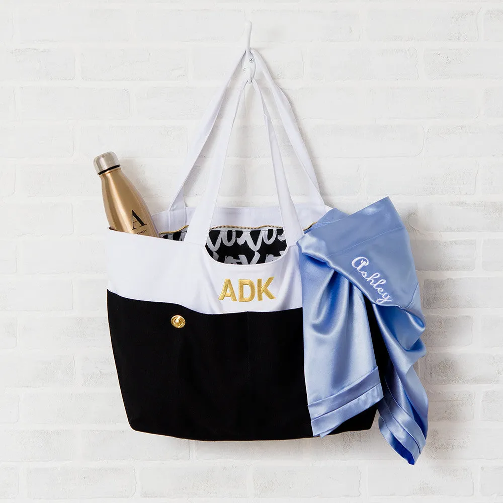 Personalized Black & White Canvas Tote Bag