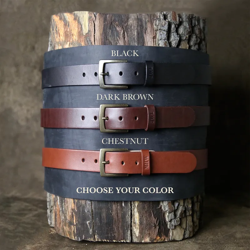 Personalized Bridle Leather Men's Casual Belt – Square Nickel or Brass Buckle