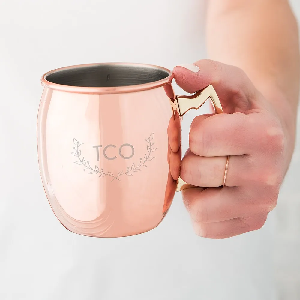 PERSONALIZED COPPER MOSCOW MULE DRINK MUG - WOODLAND MONOGRAM ETCHING