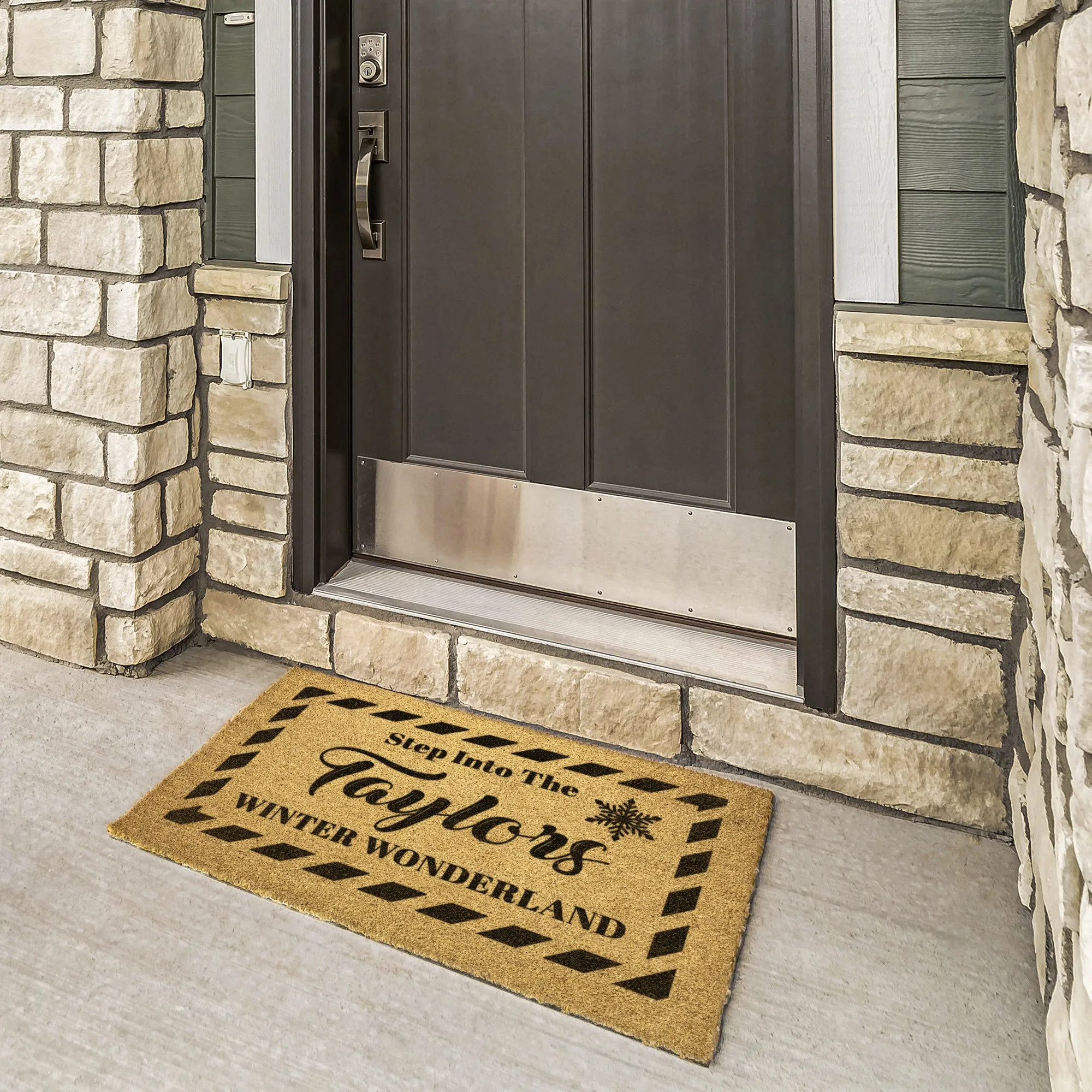 Personalized Custom Last Name Winter Wonderland Door Mat Rug