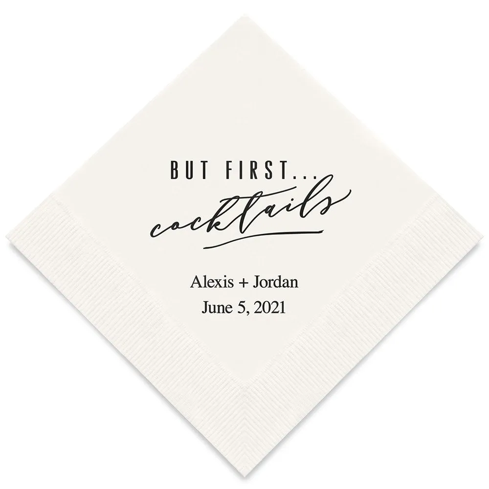 PERSONALIZED FOIL PRINTED PAPER NAPKINS - But First… Cocktails
 (50/pkg)