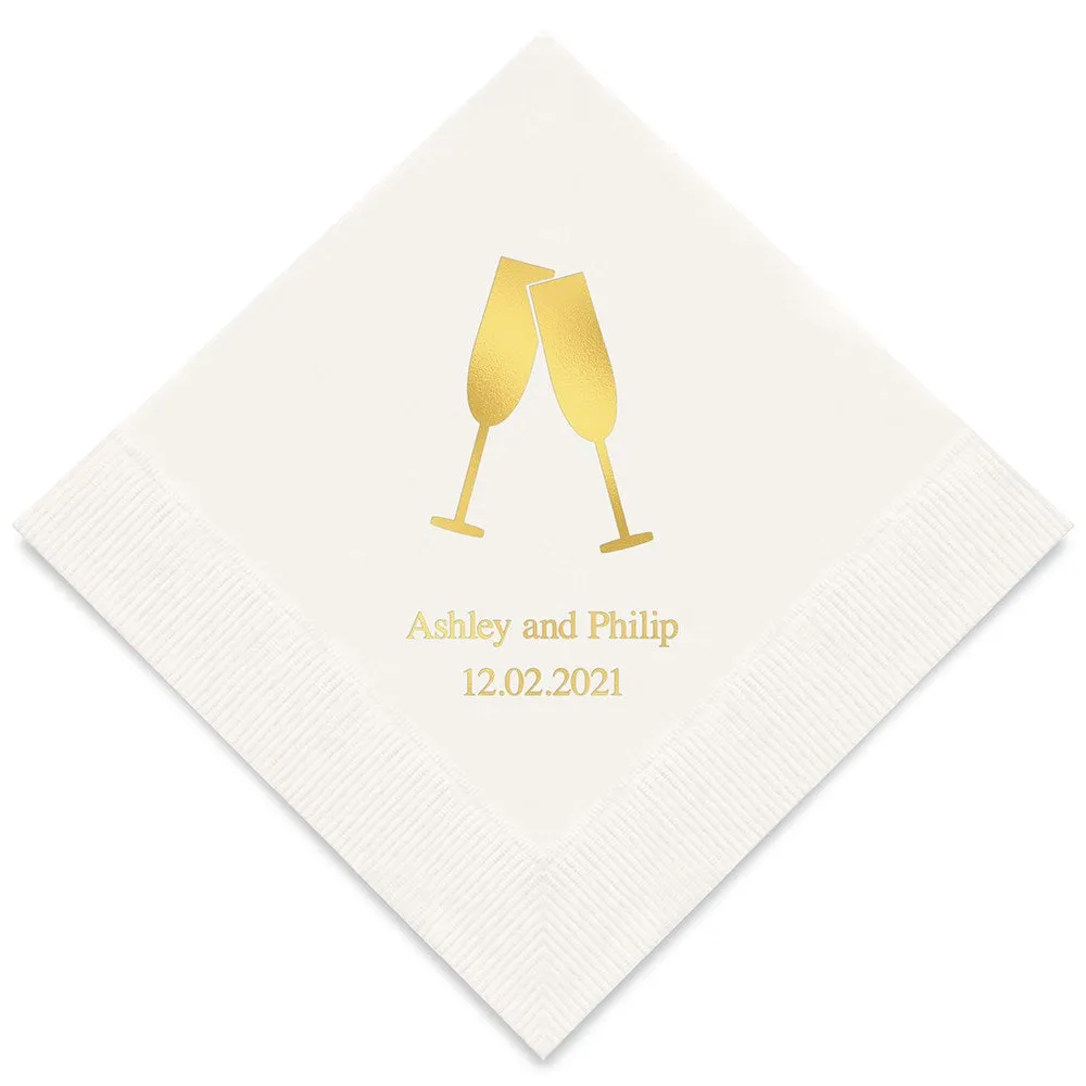 PERSONALIZED FOIL PRINTED PAPER NAPKINS - Champagne Flutes
(50/pkg)