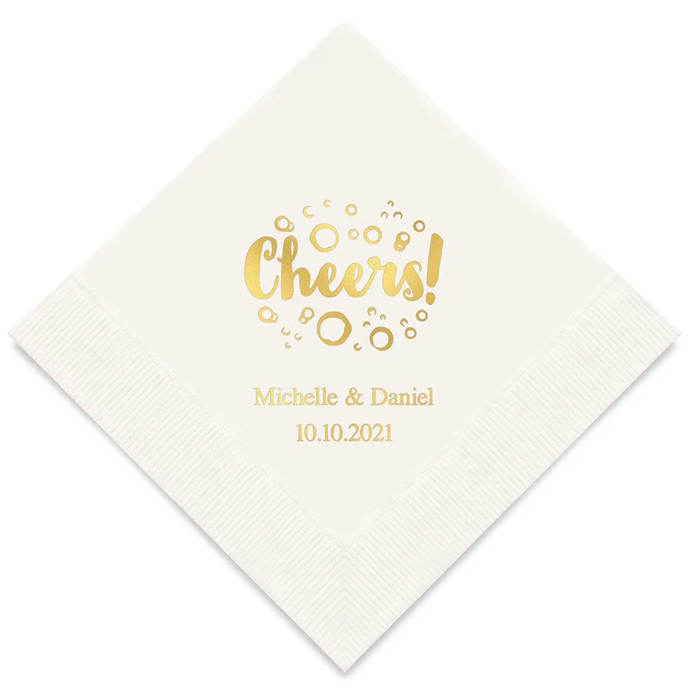 PERSONALIZED FOIL PRINTED PAPER NAPKINS - Cheers With Bubbles

(50/pkg)