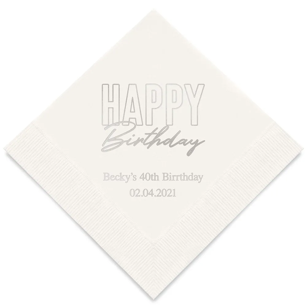 PERSONALIZED FOIL PRINTED PAPER NAPKINS - Happy Birthday
(50/pkg)