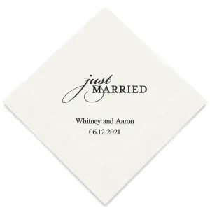 PERSONALIZED FOIL PRINTED PAPER NAPKINS - Just Married (50/pkg)