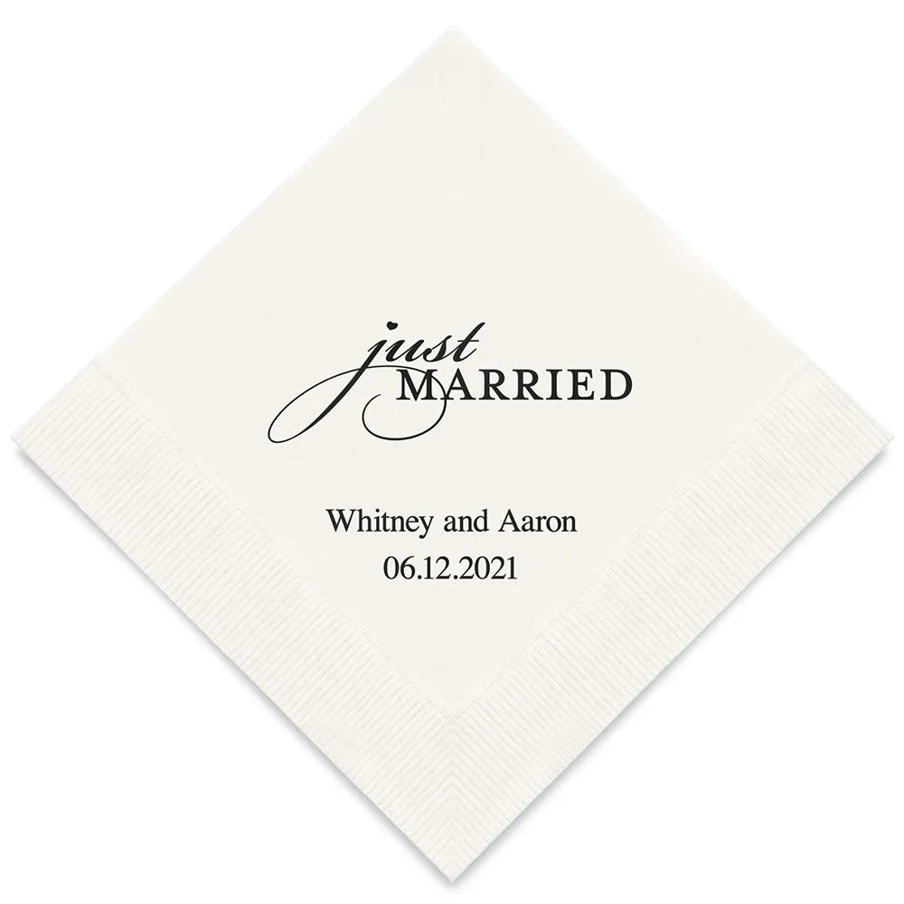 PERSONALIZED FOIL PRINTED PAPER NAPKINS - Just Married (50/pkg)