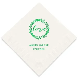 PERSONALIZED FOIL PRINTED PAPER NAPKINS - Love Wreath (50/pkg)