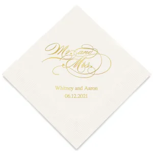 PERSONALIZED FOIL PRINTED PAPER NAPKINS - Mr & Mrs Script (50/pkg)