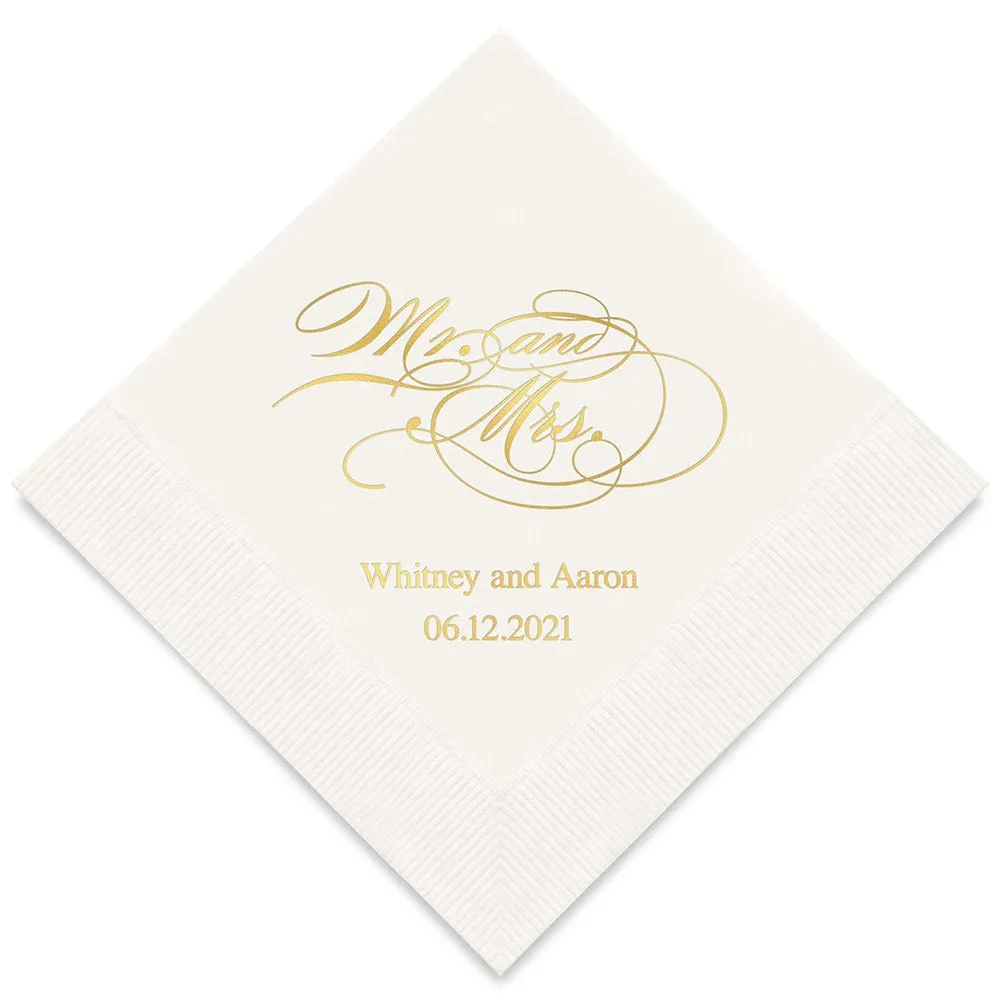 PERSONALIZED FOIL PRINTED PAPER NAPKINS - Mr & Mrs Script (50/pkg)