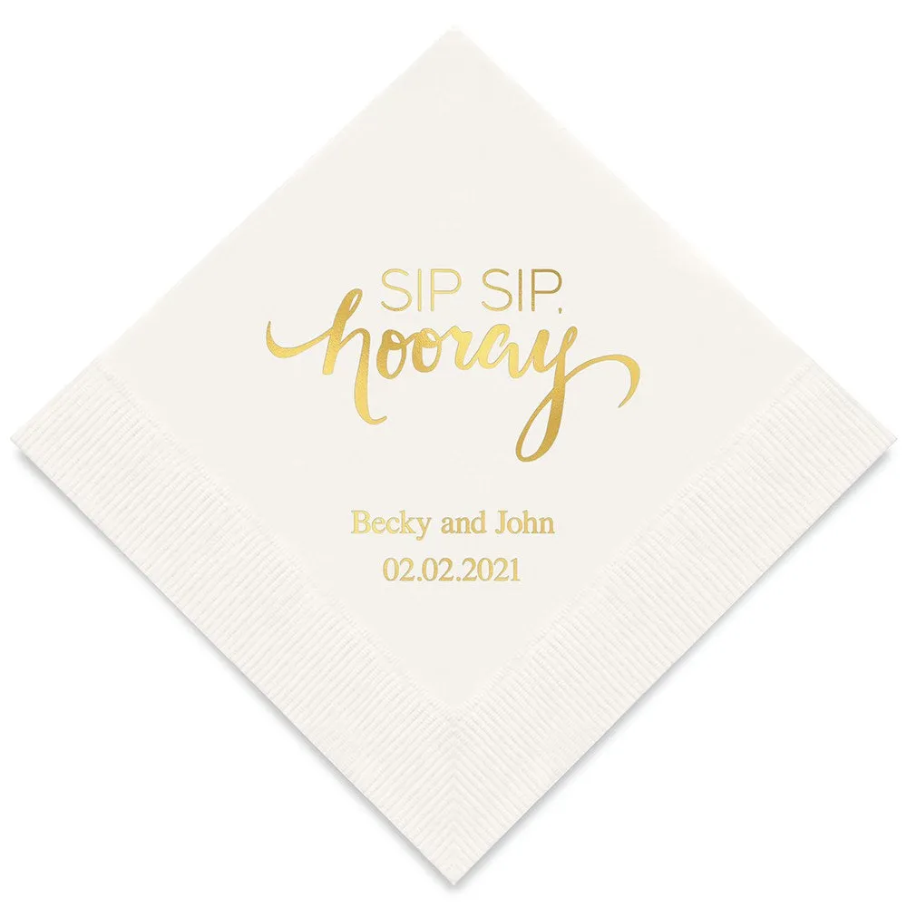 PERSONALIZED FOIL PRINTED PAPER NAPKINS - Sip Sip, Hooray
(50/pkg)