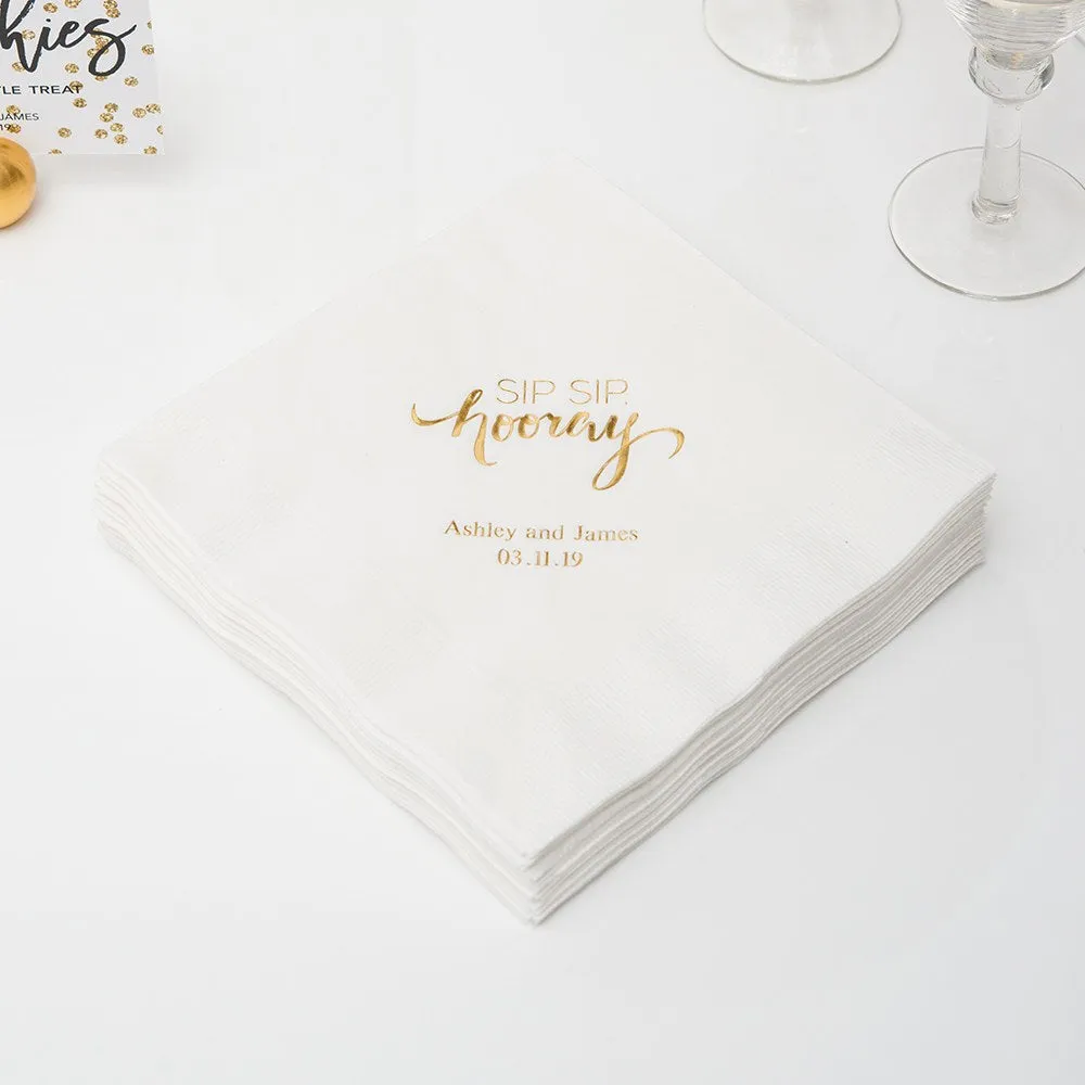 PERSONALIZED FOIL PRINTED PAPER NAPKINS - Sip Sip, Hooray
(50/pkg)