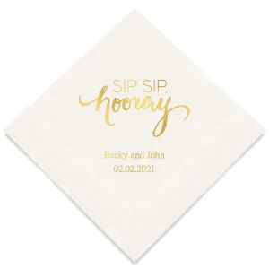 PERSONALIZED FOIL PRINTED PAPER NAPKINS - Sip Sip, Hooray
(50/pkg)