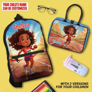 Personalized Little Afro Athlete Kid Backpack And Lunch Bag Set