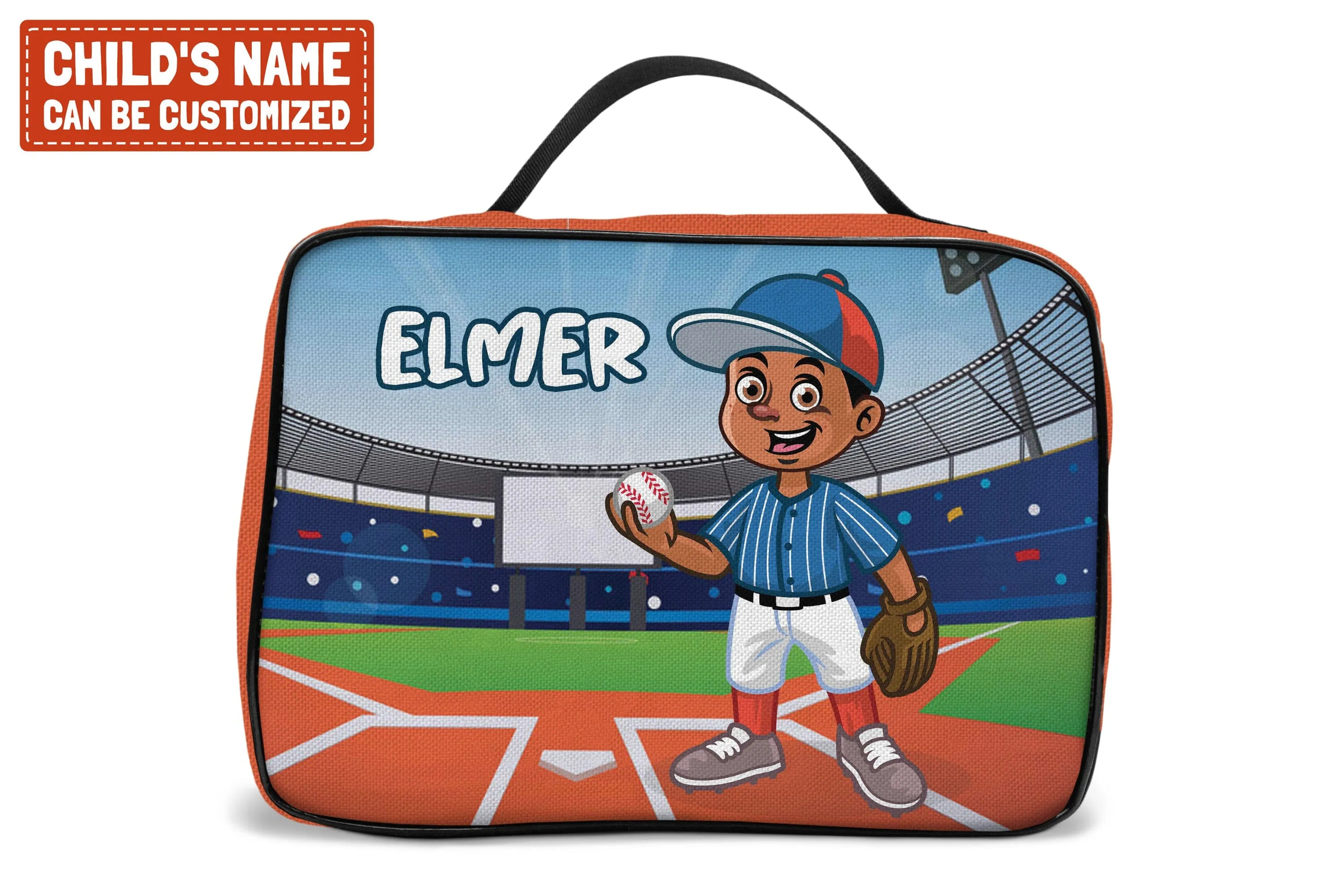 Personalized Little Afro Baseball Player Lunch Bag For Kids (Without Containers)